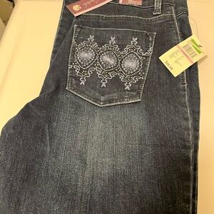 Gloria Vanderbilt Dark Blue Embroidered Straight Leg Jeans